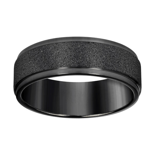 Stainless Steel Black-tone Mens Stone Finish Comfort-Fit Bridal Anniversary Engagement Wedding Band 8mm