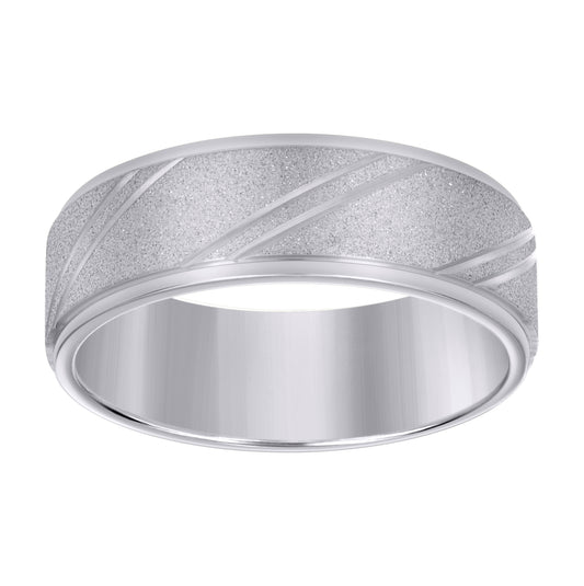 Stainless Steel Men's Stone Finish Grooved Comfort-Fit Bridal Anniversary Engagement Wedding Band 8mm