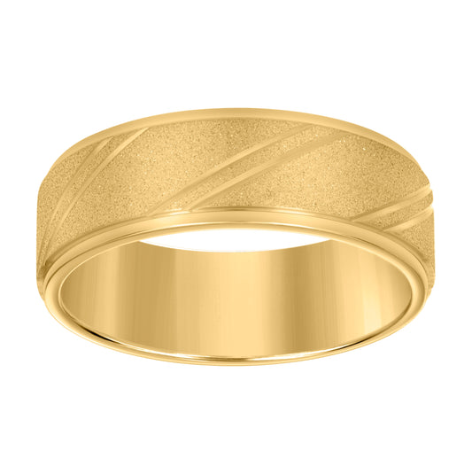 Stainless Steel Yellow-tone Men's Stone Finish Grooved Comfort-Fit Bridal Anniversary Engagement Wedding Band 8mm