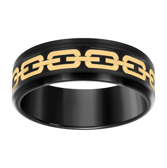 Stainless Steel Yellow & Black-tone Mens Comfort-Fit Bridal Anniversary Engagement Wedding Band 8mm