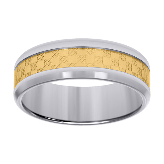 Stainless Steel Yellow-tone Mens Inlay Comfort-Fit Bridal Anniversary Engagement Wedding Band 8mm