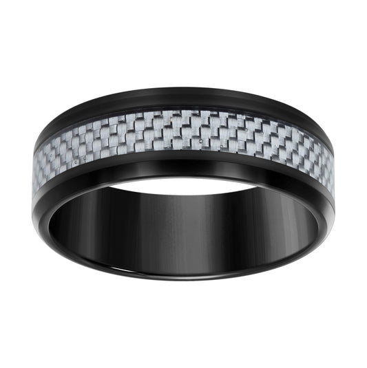 Stainless Steel Black-tone Mens Carbon Fiber Inlay Comfort-Fit Bridal Anniversary Engagement Wedding Band 8mm