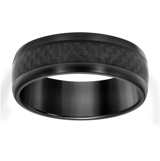 Stainless Steel Black-tone Men's Carbon Fiber Inlay Comfort-Fit Bridal Anniversary Engagement Wedding Band 8mm
