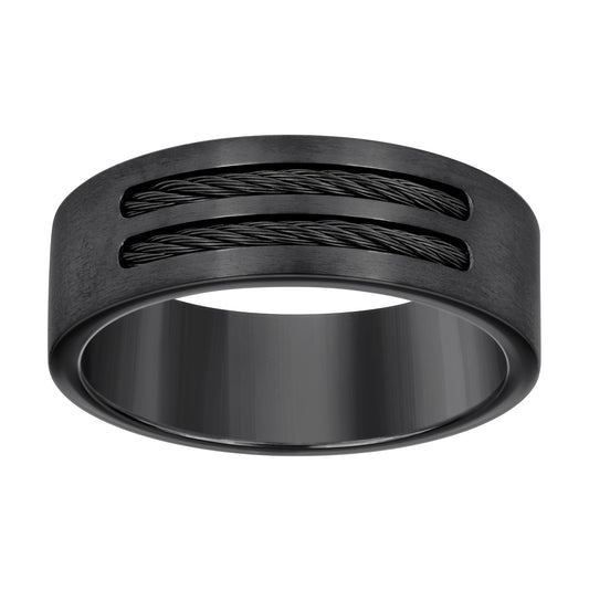 Stainless Steel Or Yellow Tone Or Black-tone Mens Cable Inlay Comfort-Fit Bridal Anniversary Engagement Wedding Band 8mm