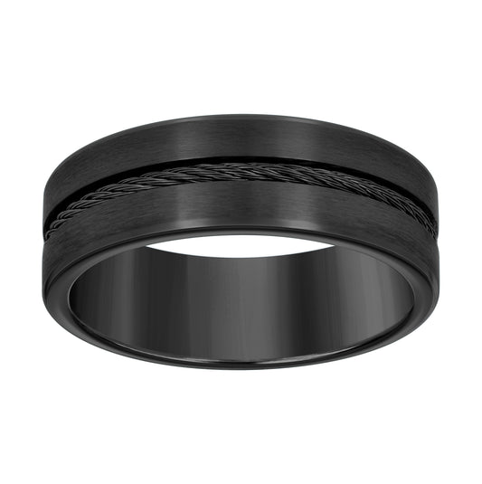 Stainless Steel Or Yellow Tone Or Black-tone Men's Cable Inlay Comfort-Fit Bridal Anniversary Engagement Wedding Band 8mm