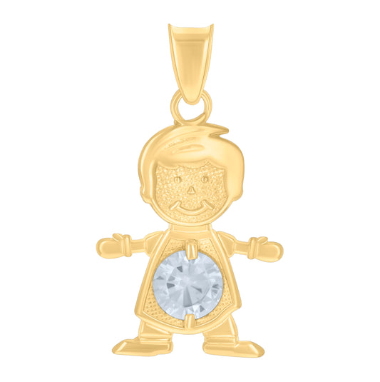 10K Yellow Gold Mens Cubic-Zirconia Boy April Birthstone Charm Pendant