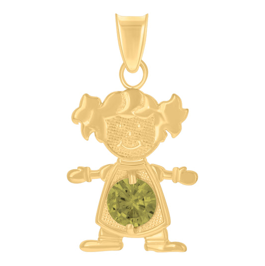 10K Yellow Gold Womens Green Cubic-Zirconia Girl August Birthstone Charm Pendant