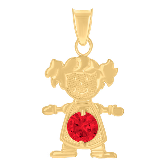 10K Yellow Gold Womens Red Cubic-Zirconia Girl January Birthstone Charm Pendant