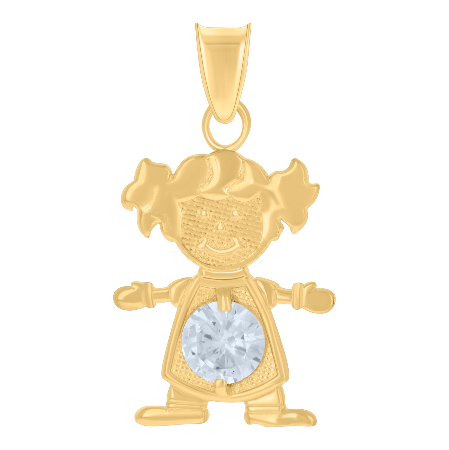 10K Yellow Gold Womens Cubic-Zirconia Girl April Birthstone Charm Pendant