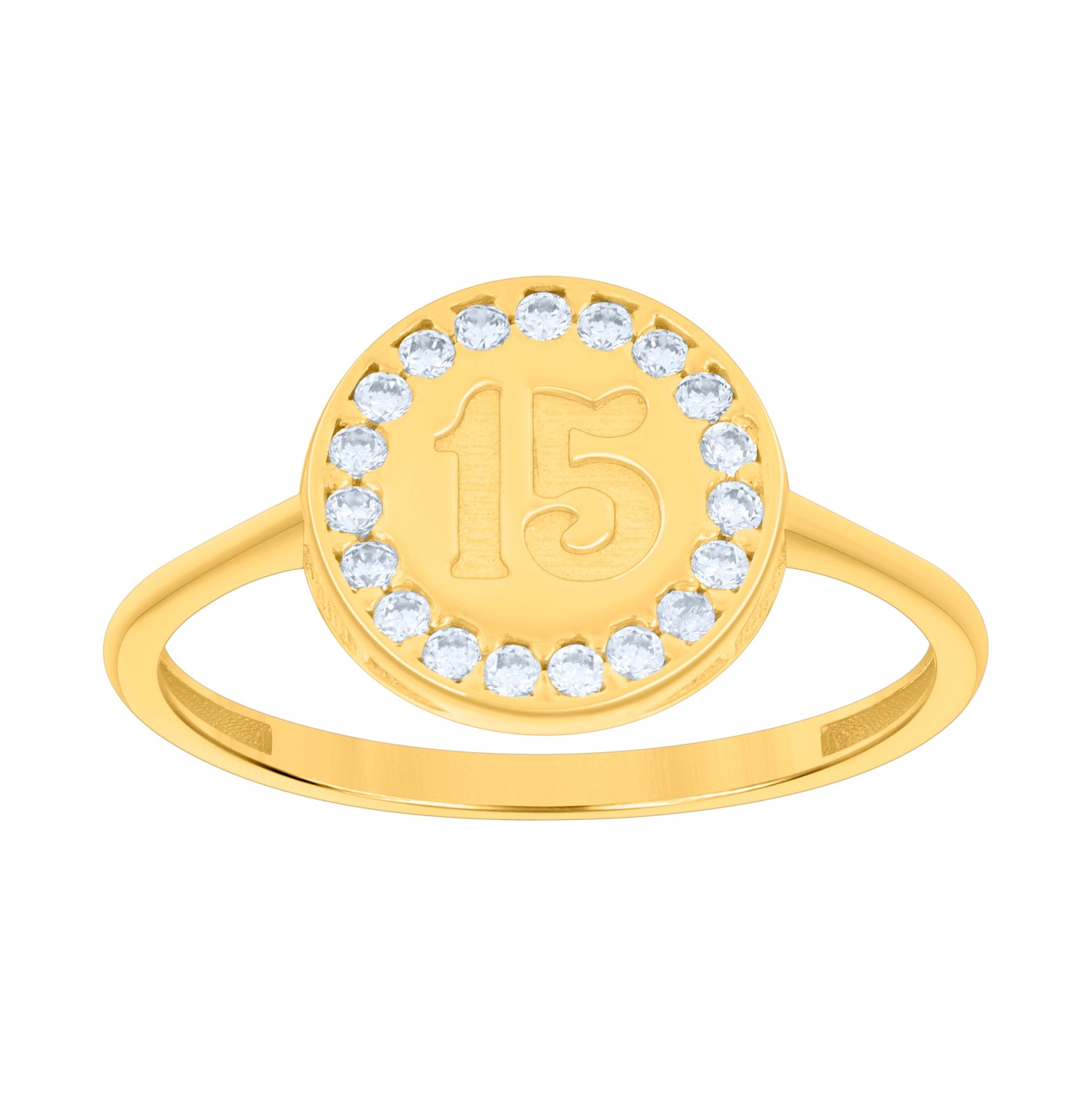 14K Yellow Gold Womens Cubic-Zirconia Sweet 15 Quinceanera Ring
