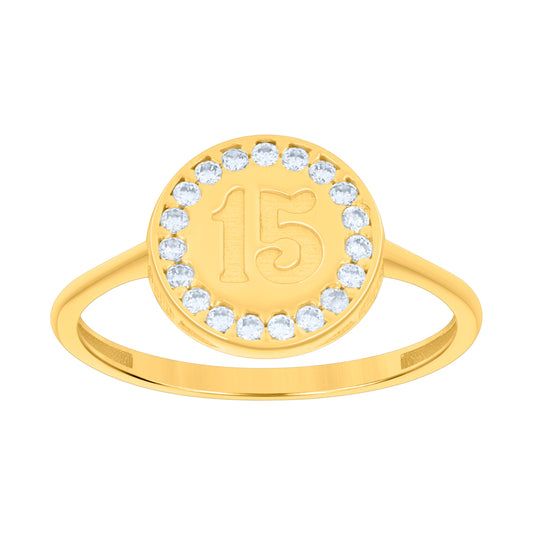 14K Yellow Gold Womens Cubic-Zirconia Sweet 15 Quinceanera Ring