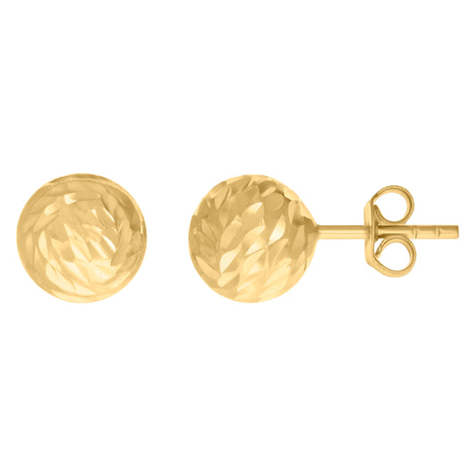14K Yellow Gold Womens Diamond-cut Ball Stud Earrings