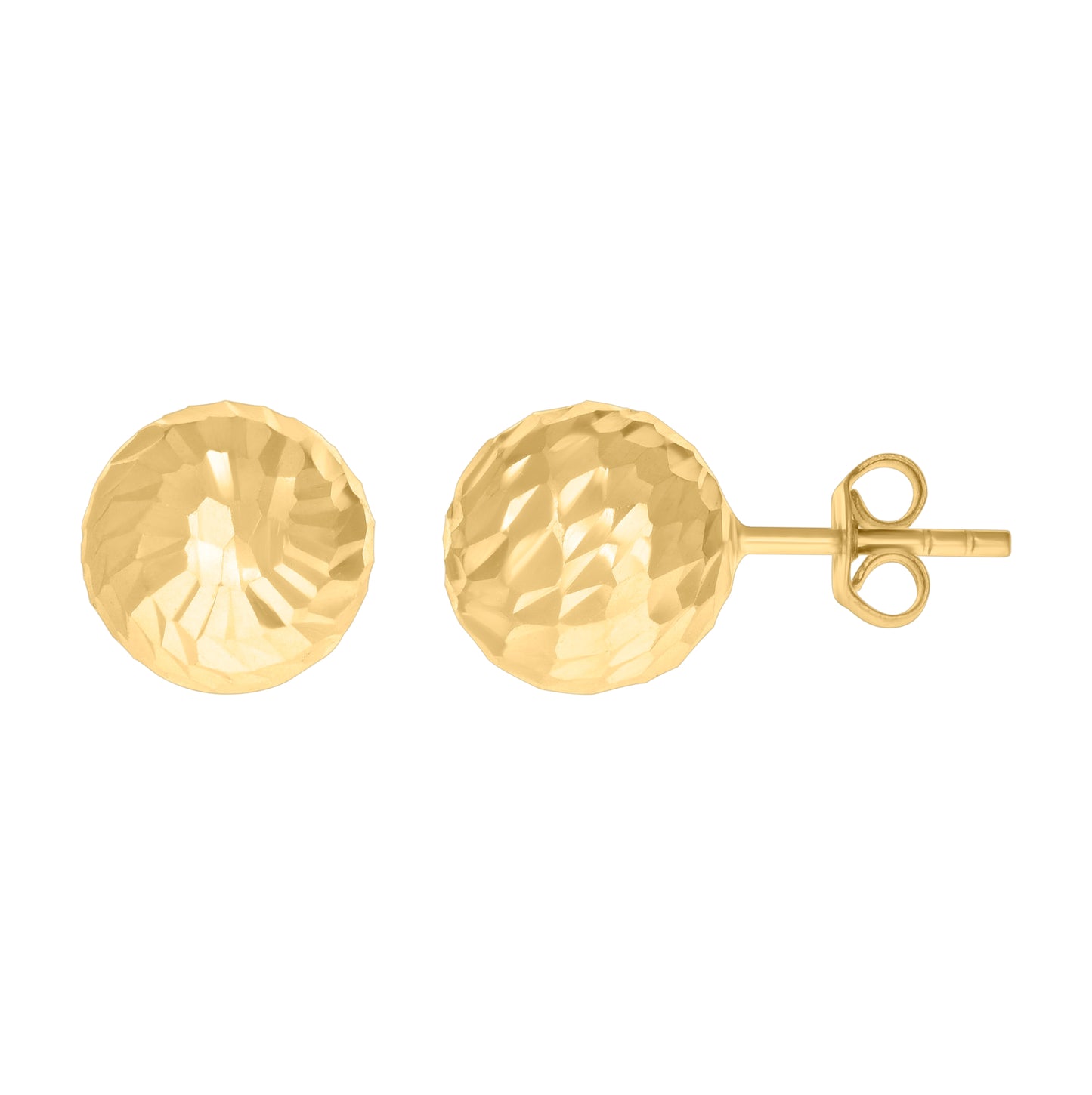 14K Yellow Gold Womens Diamon-cut 10mm Ball Stud Earrings