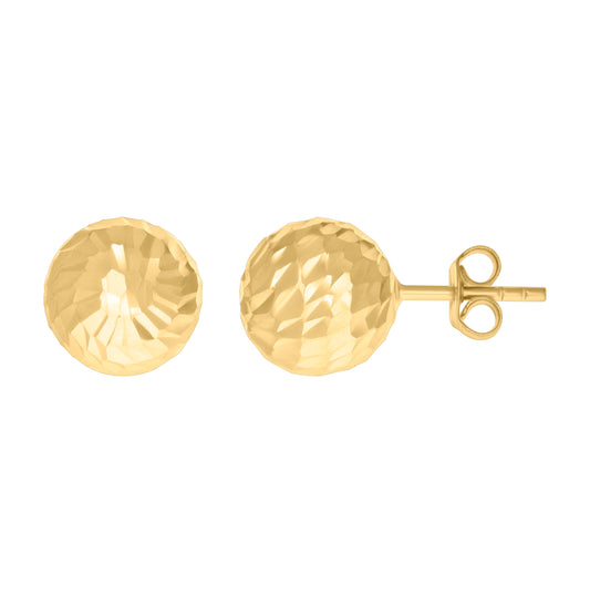 14K Yellow Gold Womens Diamon-cut 10mm Ball Stud Earrings