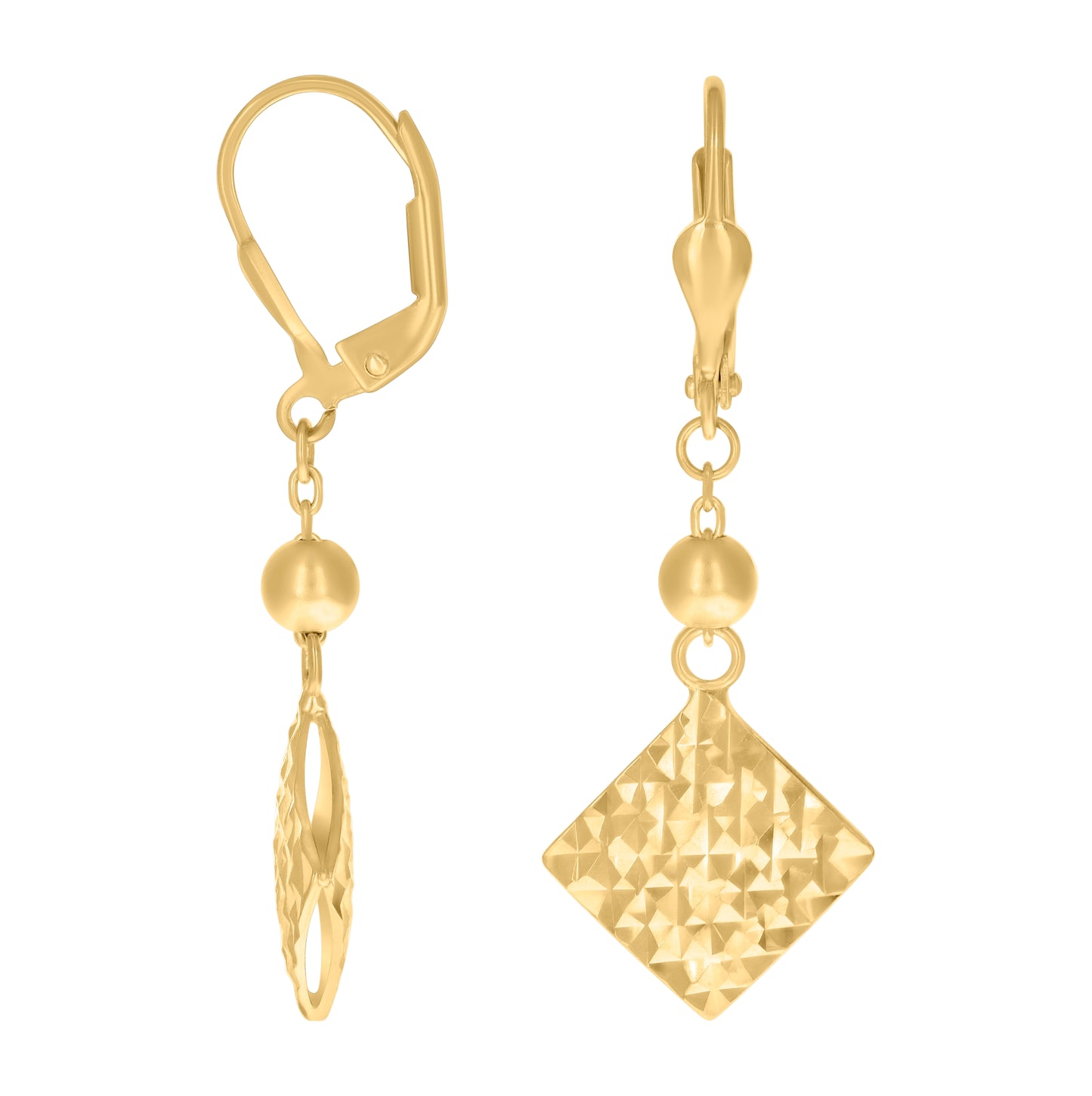 14K Yellow Gold Womens Diamond-cut Fashion Beaded Dangler Earrings