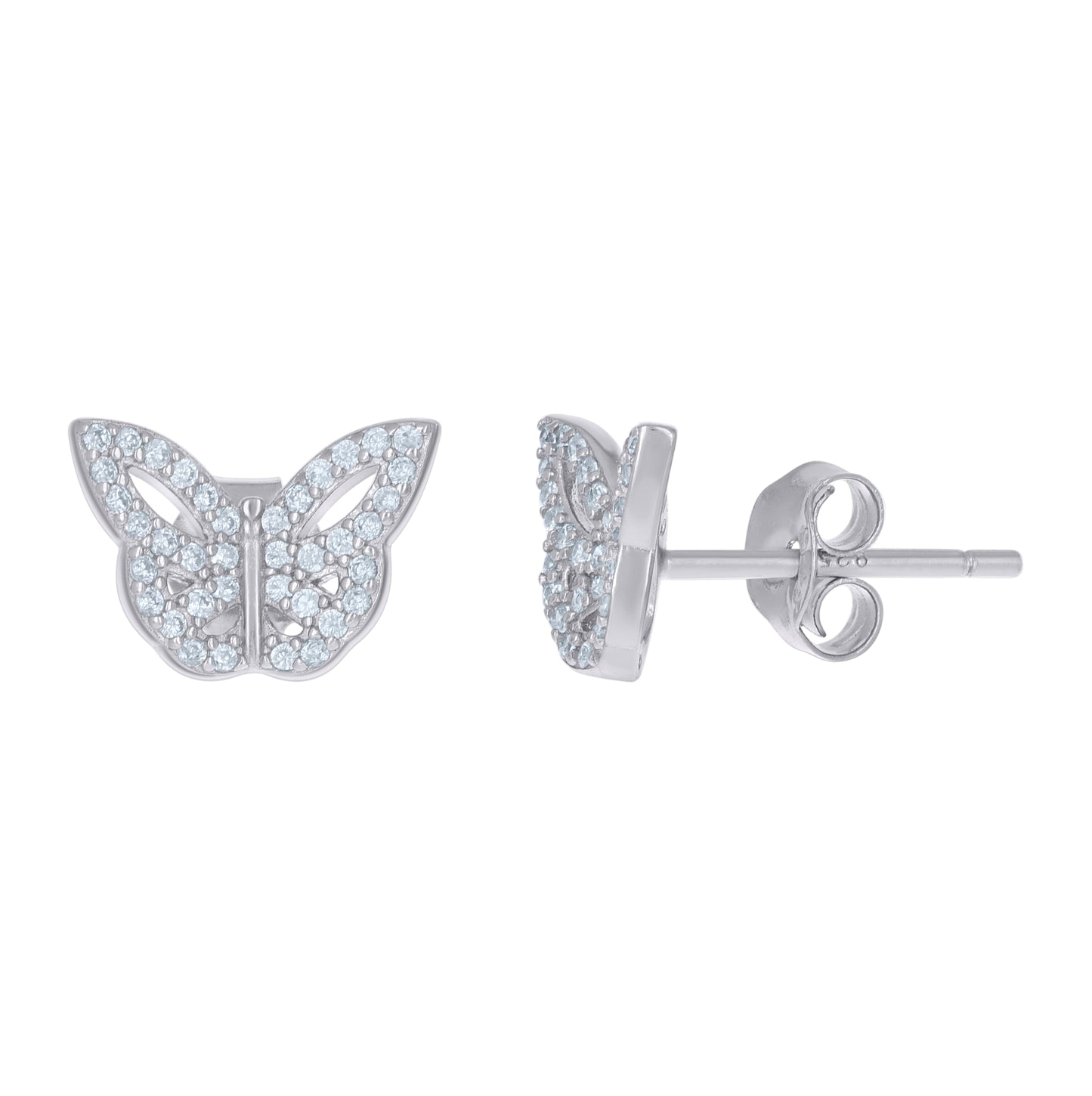 Sterling Silver Womens Cubic-Zirconia Butterfly Fashion Stud Earrings