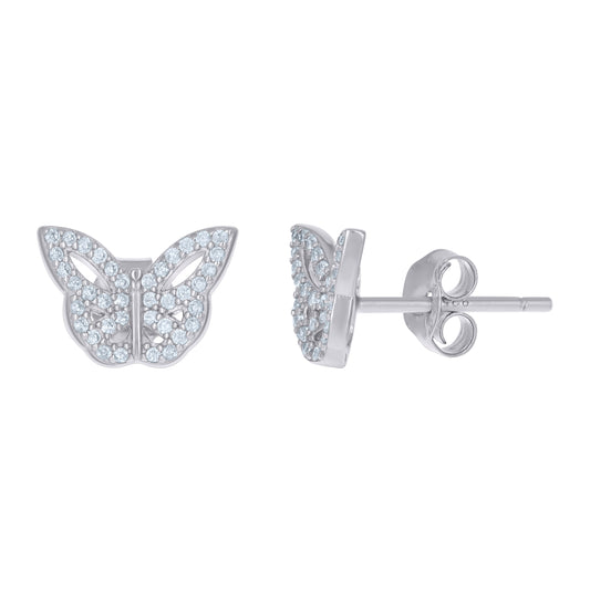 Sterling Silver Womens Cubic-Zirconia Butterfly Fashion Stud Earrings