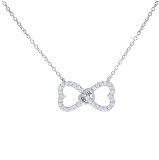 Sterling Silver Womens Bow Infinity Heart Necklace