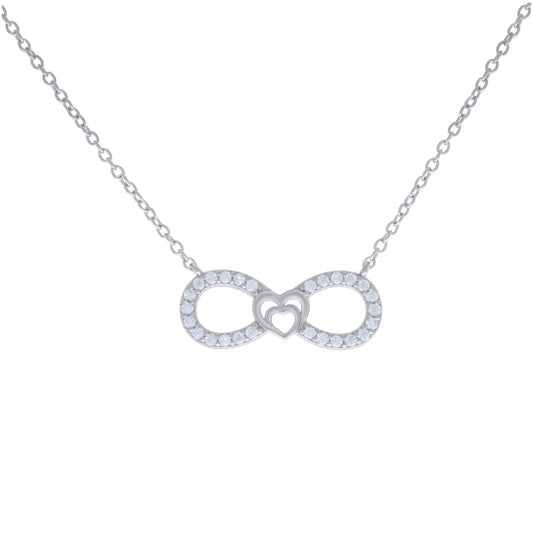 Sterling Silver Womens Cubic-Zirconia Infinity Heart Necklace