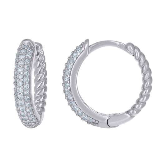 Sterling Silver Womens Cubic-Zirconia Fashion Hoop Huggies Earrings