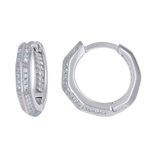 Sterling Silver Womens Cubic-Zirconia Fashion Hoop Huggies Earrings