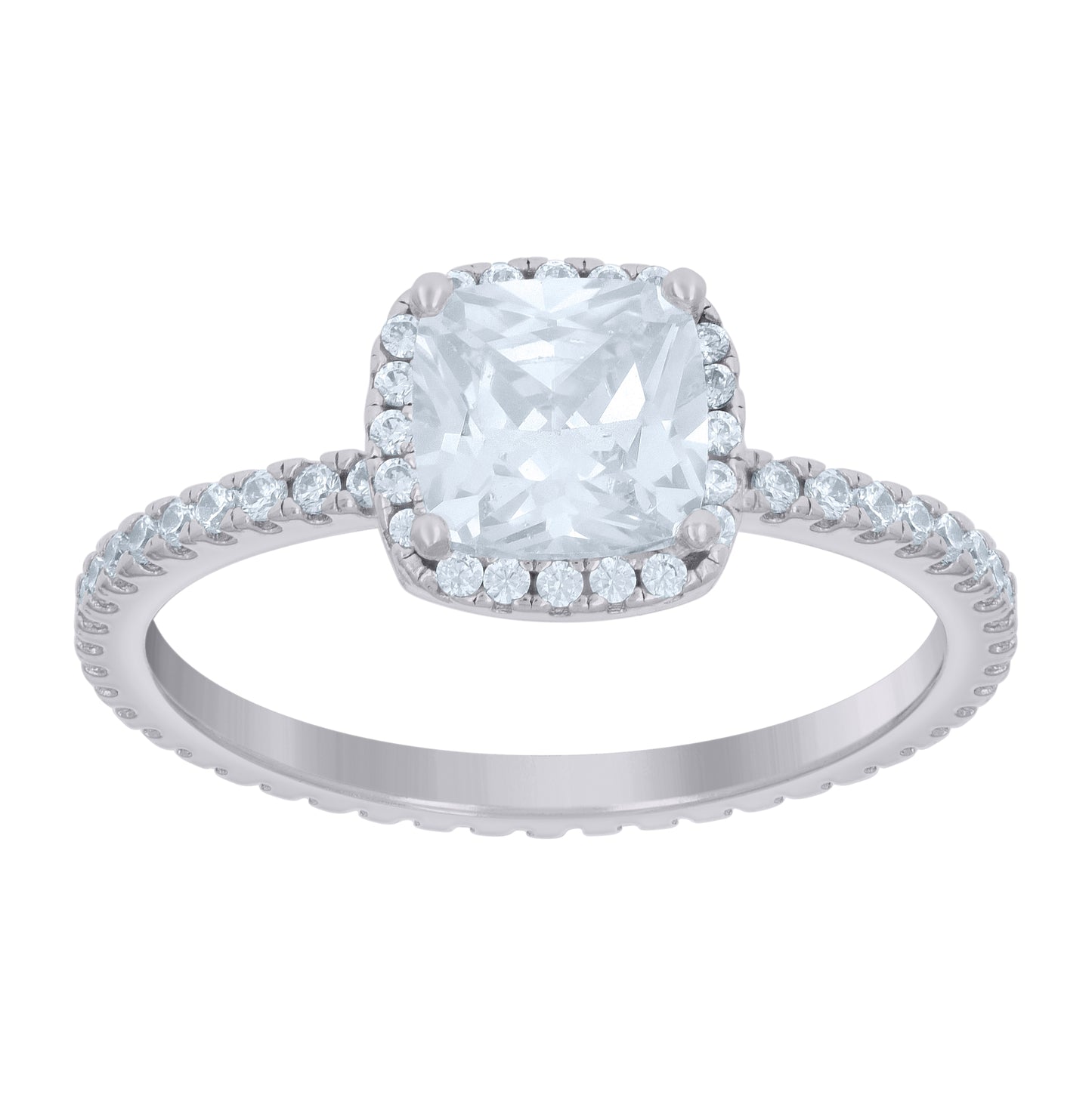 Sterling Silver Cushion-Cut Round Cubic-Zirconia Trio Bridal Anniversary Wedding Engagement Band Ring Set