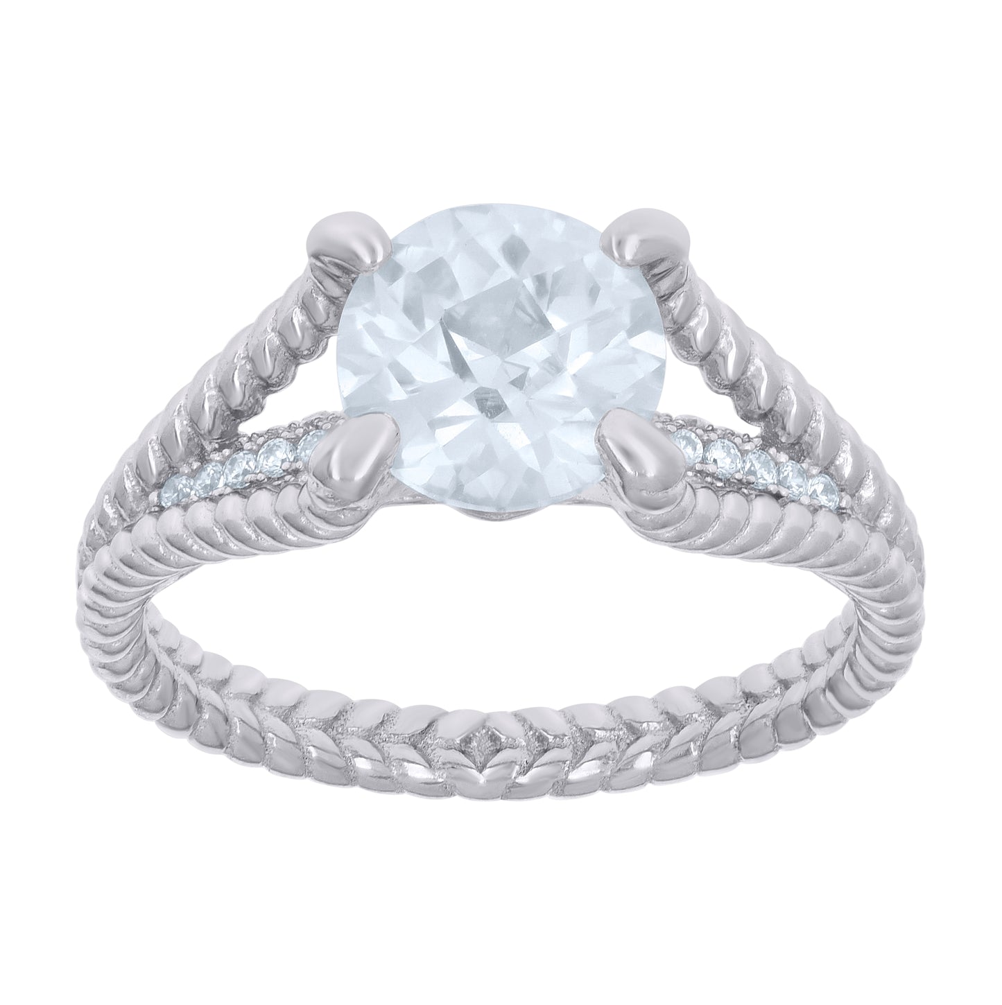 Sterling Silver Womens Cubic-Zirconia Rope Fashion Bridal Anniversary Engagement Wedding Ring