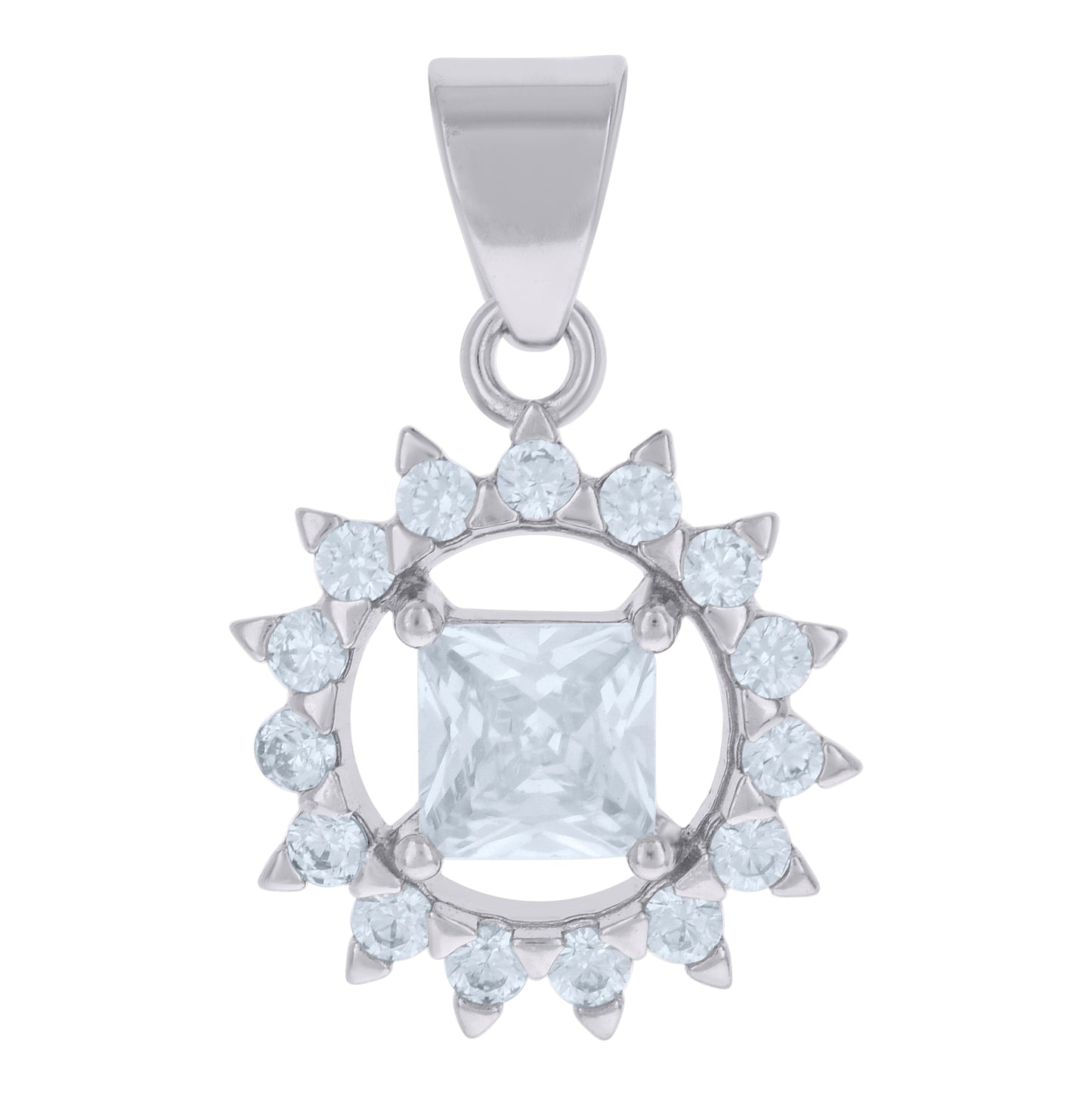 Sterling Silver Womens Round Princess-Cut Cubic-Zirconia Round Fashion Charm Pendant