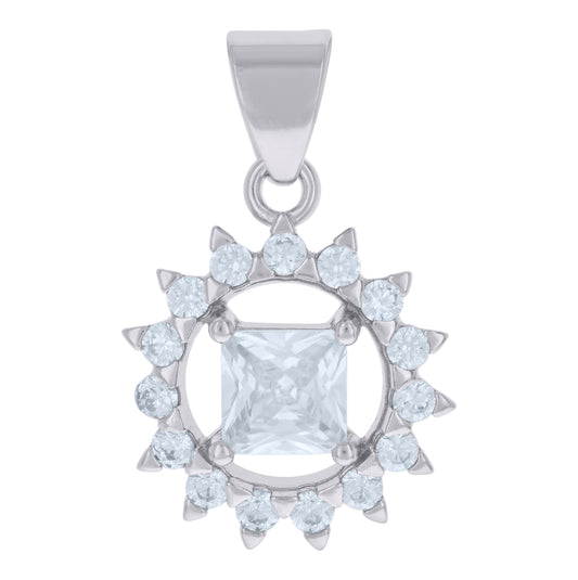 Sterling Silver Womens Round Princess-Cut Cubic-Zirconia Round Fashion Charm Pendant