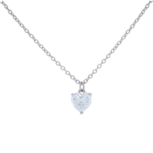 Sterling Silver Womens Heart Cubic-Zirconia Heart Necklace