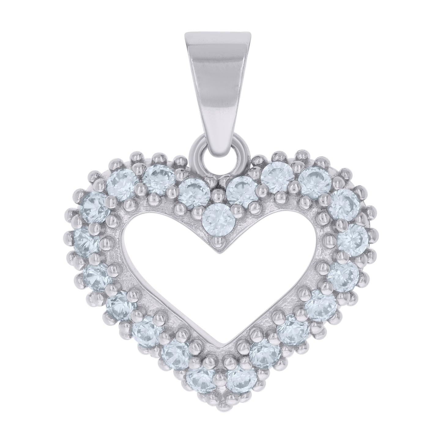 Sterling Silver Womens Cubic-Zirconia Heart Charm Pendant