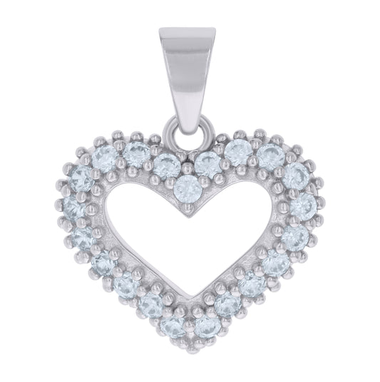 Sterling Silver Womens Cubic-Zirconia Heart Charm Pendant