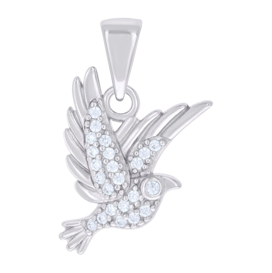 Sterling Silver Unisex Cubic-Zirconia Peace Dove Symbols Charm Pendant