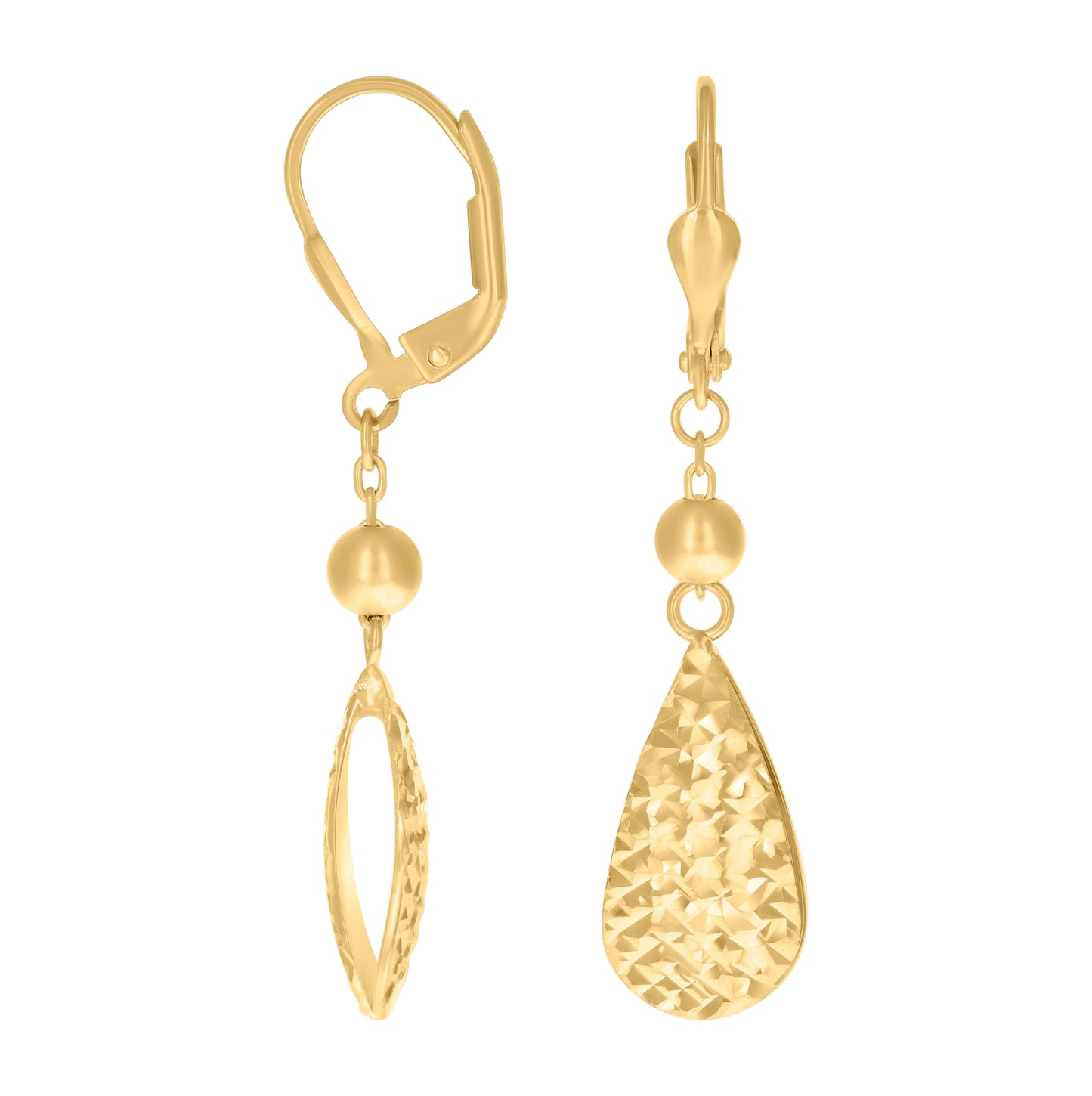 14K Yellow Gold Womens Diamond-cut Fashion Beaded Dangler Earrings