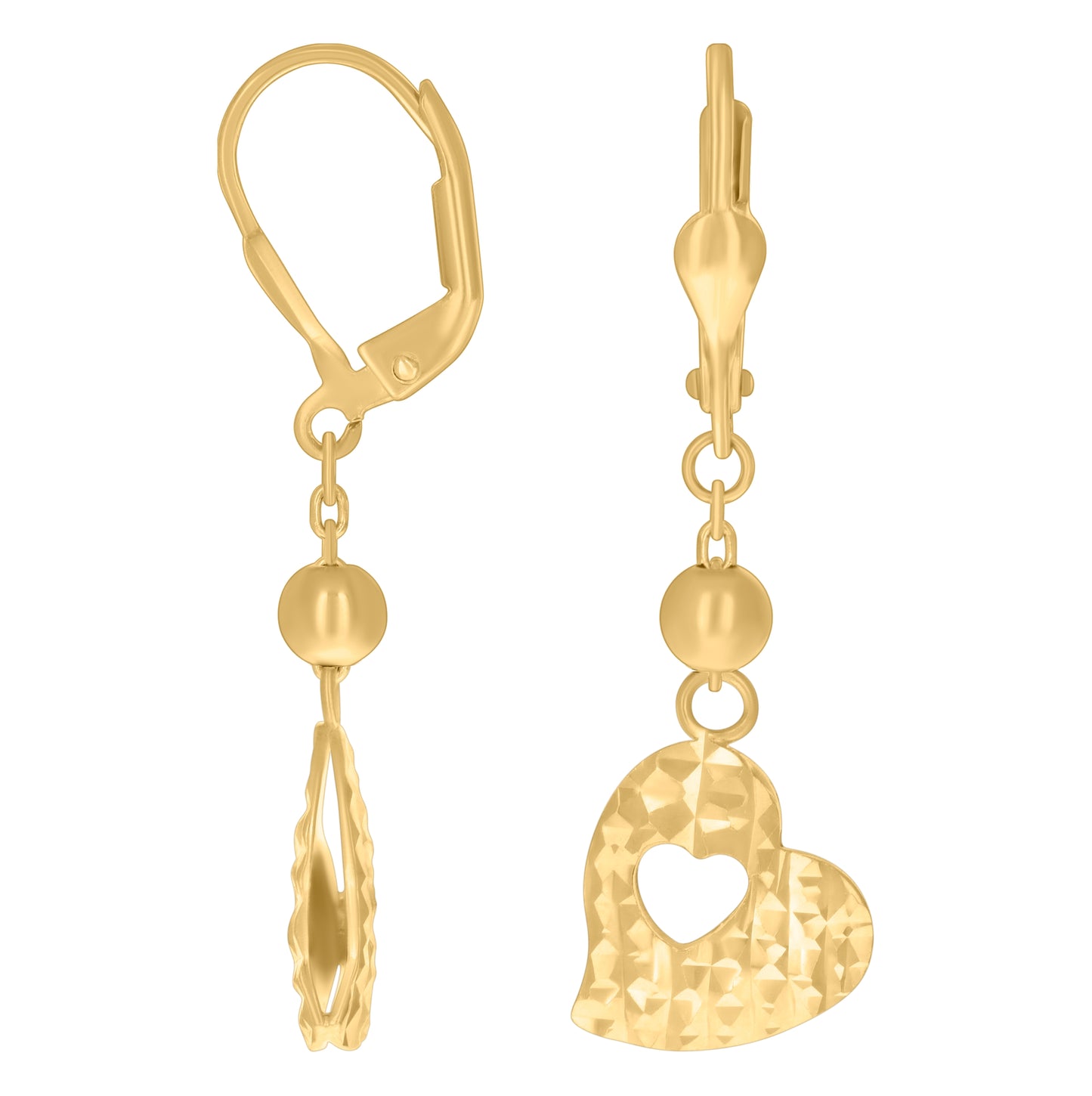 14K Yellow Gold Womens Heart Danglers Earrings