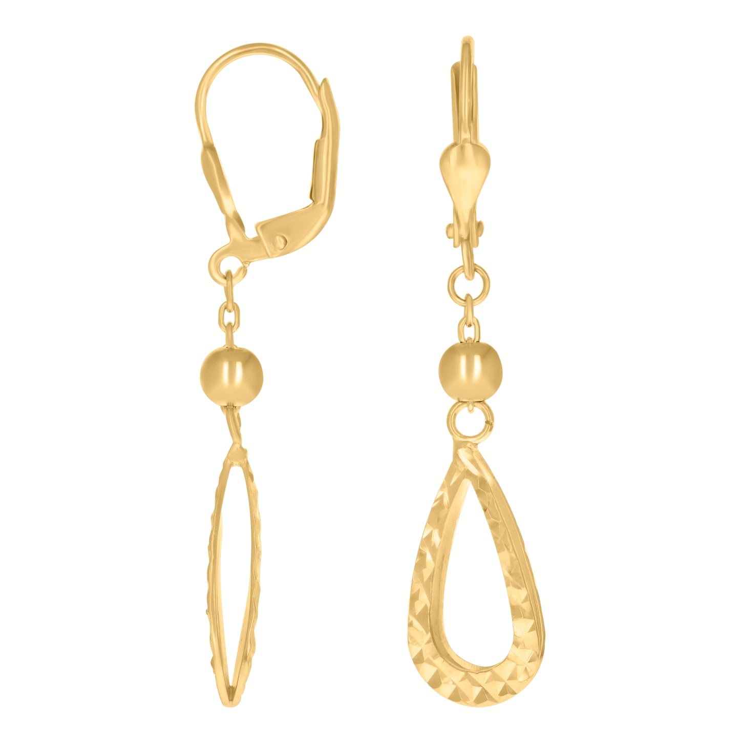14K Yellow Gold Womens Teardrop Fashion Danglers Earrings