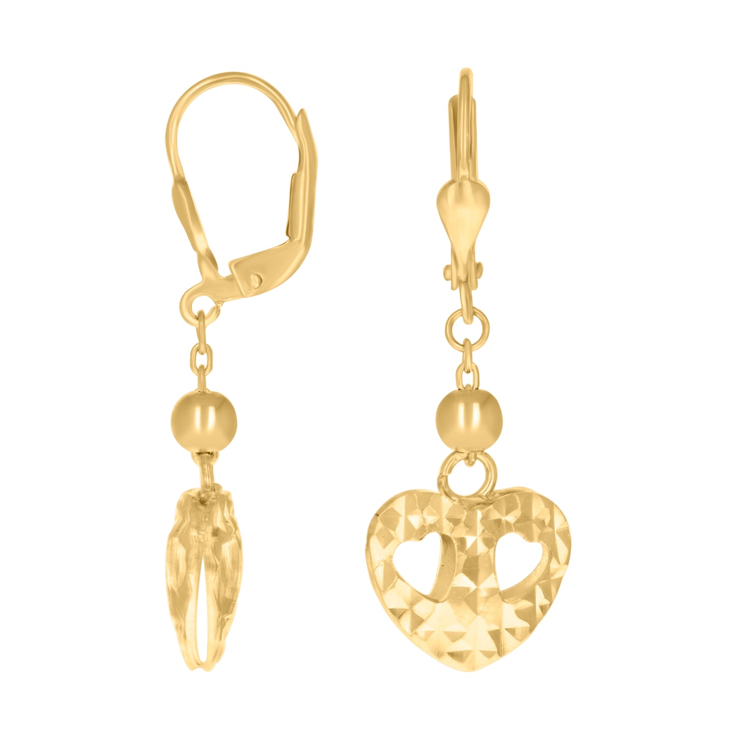14K Yellow Gold Womens Heart Danglers Earrings