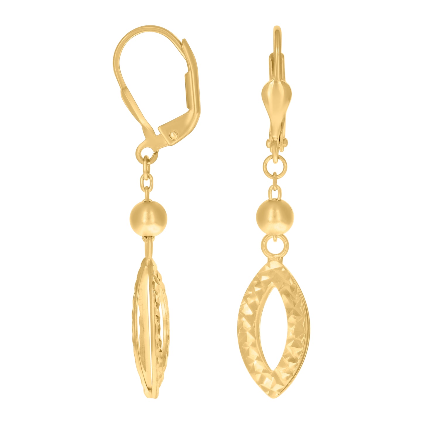 14K Yellow Gold Womens Diamond-cut Fashion Beaded Dangler Earrings