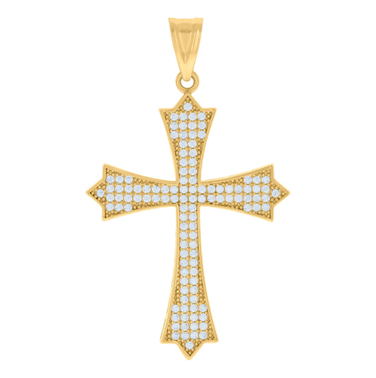 10K Yellow Gold Mens Cubic-Zirconia Cross Religious Charm Pendant
