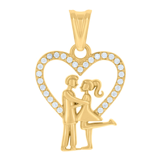 10K Yellow Gold Womens Cubic-Zirconia Couple Heart Charm Pendant