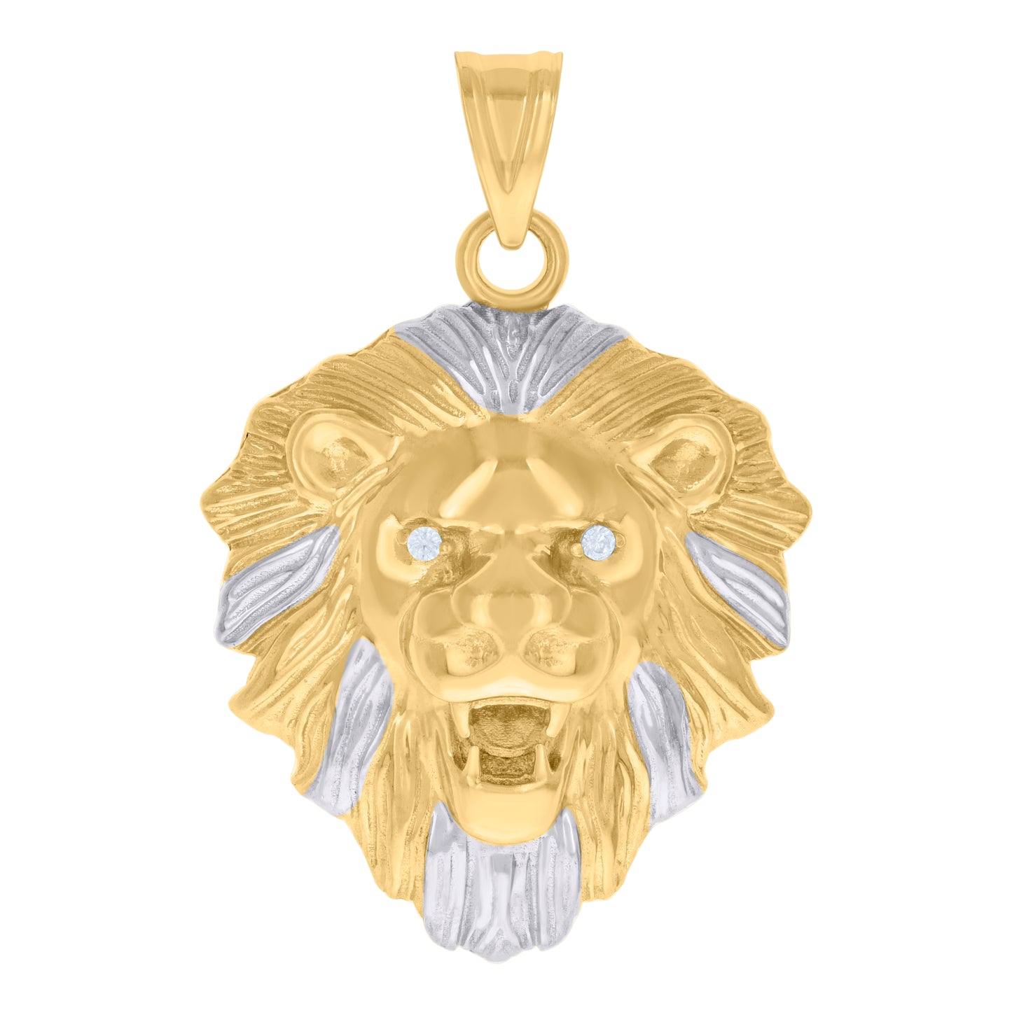 10K Two-tone Gold Mens Cubic-Zirconia Leo/Lion Head Zodiac Sign/Wildlife Charm Pendant