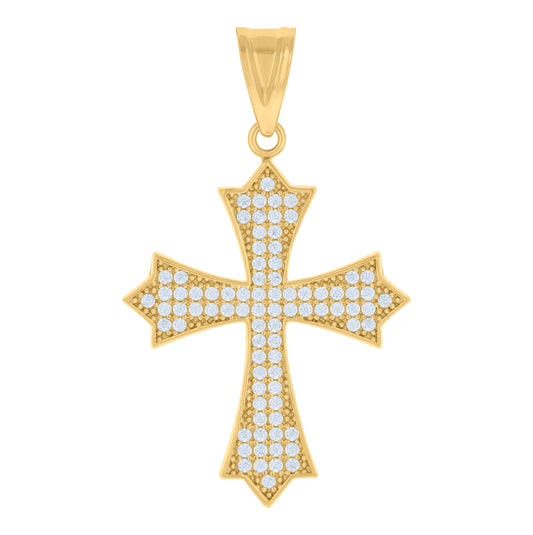 10K Yellow Gold Mens Cubic-Zirconia Cross Religious Charm Pendant