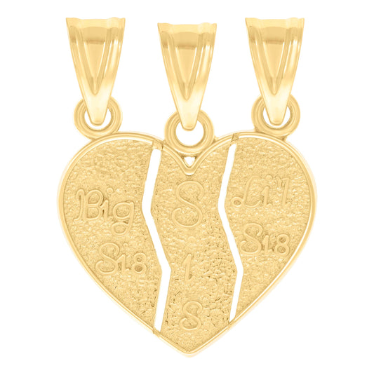10K Yellow Gold Womens Break Apart Heart Big Sis Lil Sis Family Talking Charm Pendant