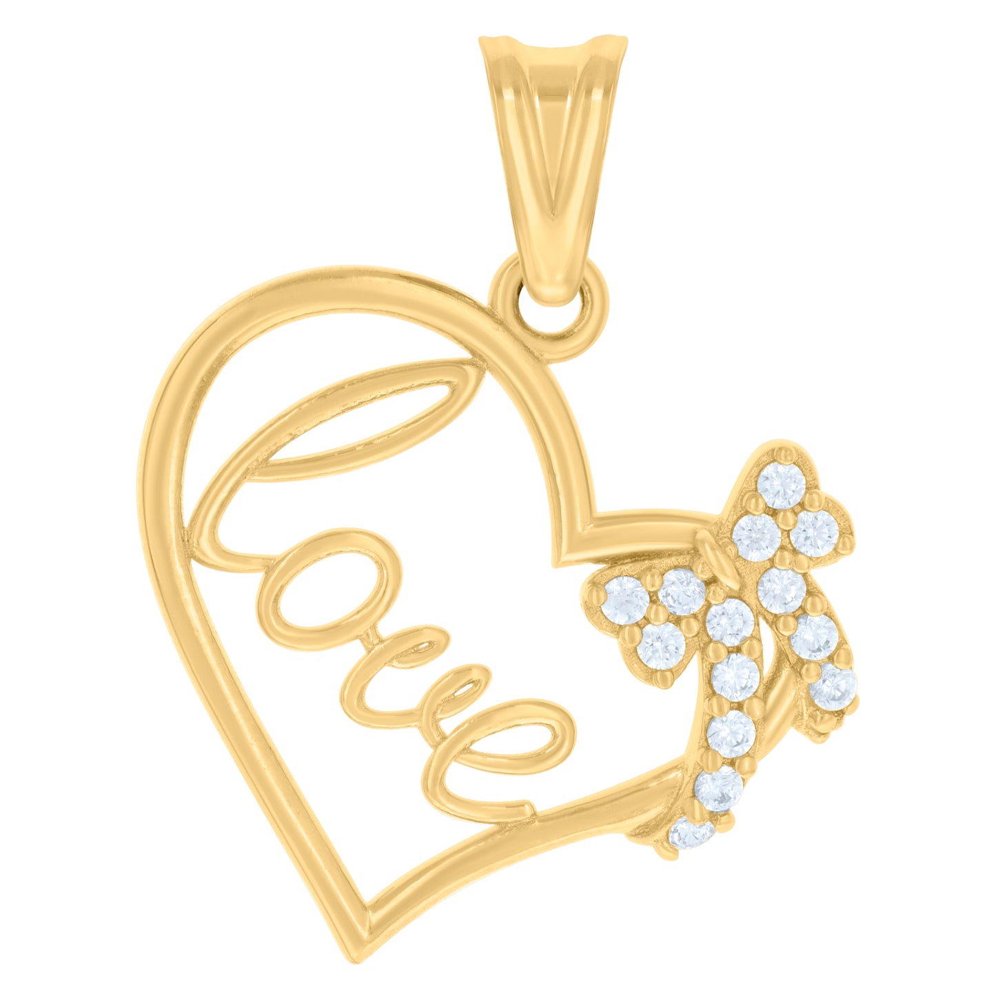 10K Yellow Gold Womens Cubic-Zirconia Love Heart Charm Pendant