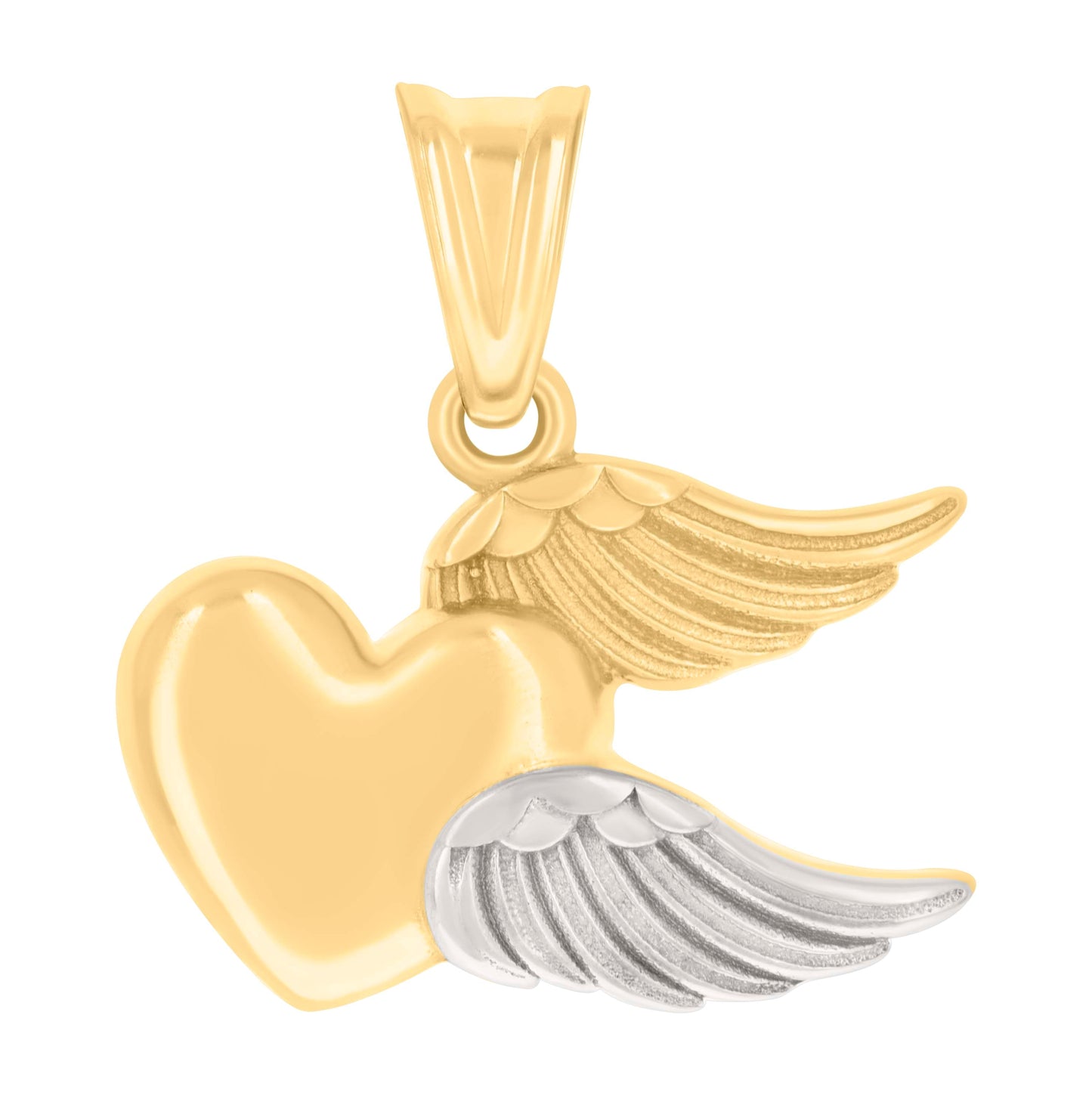 10K Two-tone Gold Womens Flying Heart Charm Pendant