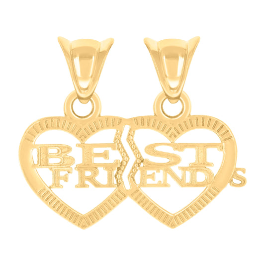 10K Yellow Gold Womens BEST FRIENDS Heart Charm Pendant