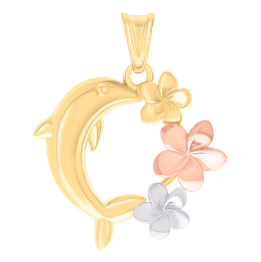 10K Tri-Color Gold Womens Flower Dolphin Fish Ocean Charm Pendant