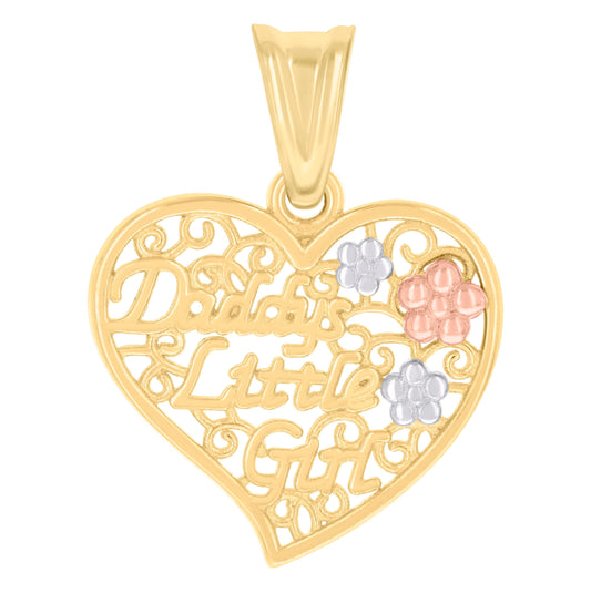 10K Tri-Color Gold Womens Heart Daddys Little Girl Family Talking Charm Pendant