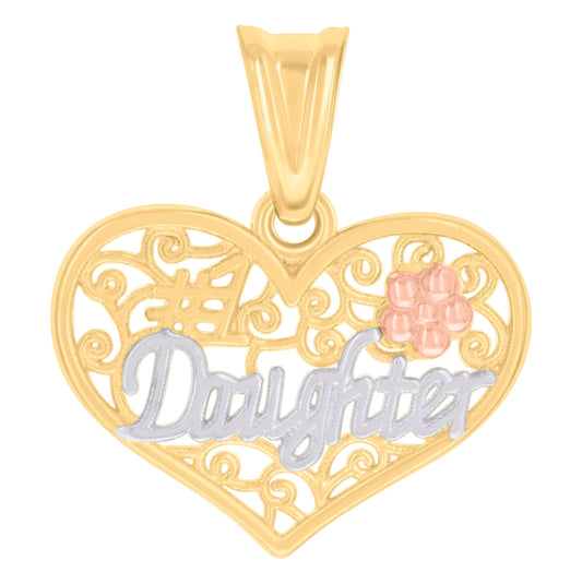 10K Tri-Color Gold Womens Heart #1 Daughter Family Talking Charm Pendant