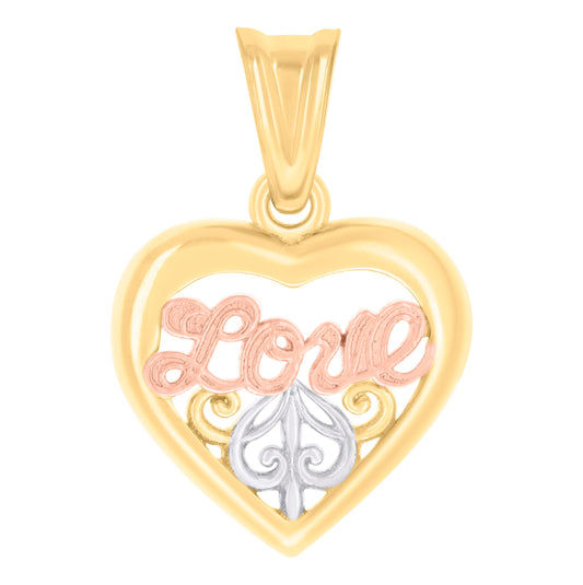 10K Tri-Color Gold Womens Love Heart Charm Pendant